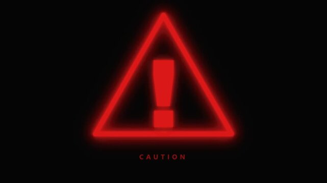 Glowing red triangular warning sign with an exclamation mark on a black background.