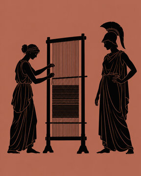 Greek Mythology in Silhouette &mdash; Arachne Challenging Athena in a Legendary Weaving Contest at the Loom