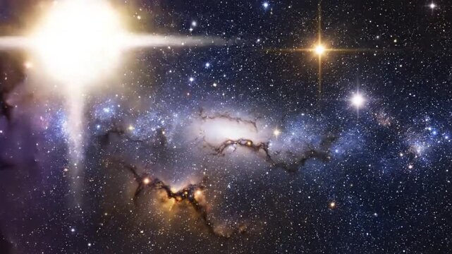 Mesmerizing Cosmic Galaxy Nebula with Bright Shining Stars and Colorful Swirls in Outer Space