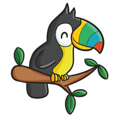 Colorful toucan perched on branch © Blossom Matthew