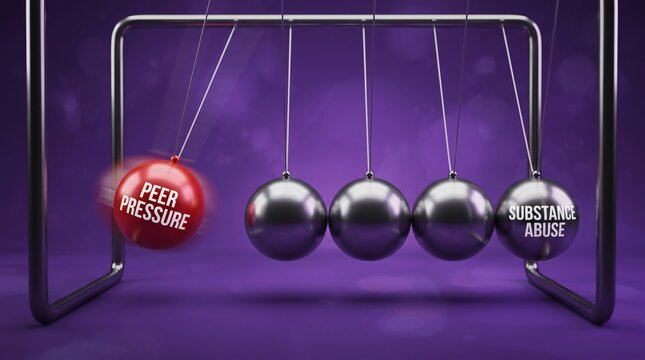 Newtons Cradle Illustrates Peer Pressure and Substance Abuse.
