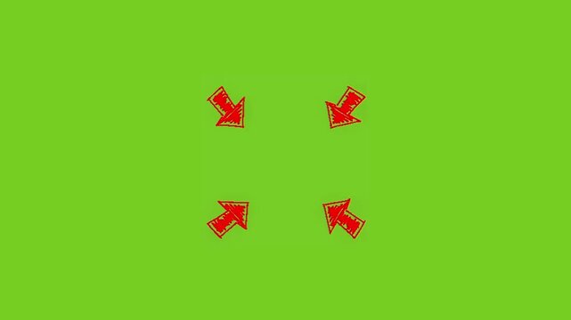 Four arrow animation. arrows, four arrows, inward arrows, directional arrows, hand drawn, doodle, sketch, pointer, direction, movement, navigation, convergence, center, focus, target, symbol, icon, gr