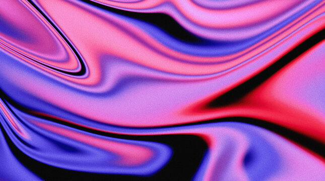 Abstract flowing neon liquid gradient background, vibrant purple and pink holographic wavy texture with retro grain effect.