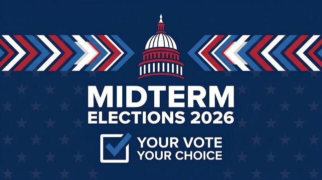 Midterm Elections 2026 banner with US Capitol silhouette.