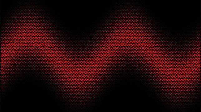 Red triangular halftone zigzag wave illustration, abstract geometric dynamic line pattern. Dark vector background overlay template. vector
