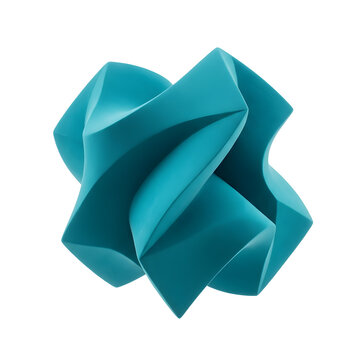 Abstract 3D geometric shape with twisted blue surfaces on transparent background