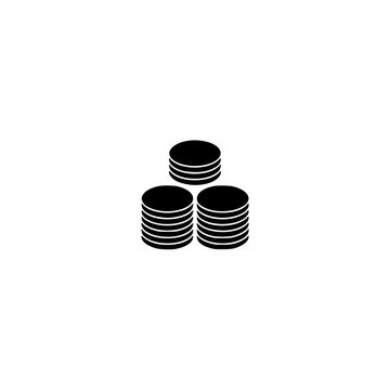 Coins stack icon. Solid black glyph of stacked money for savings currency and wealth concepts.