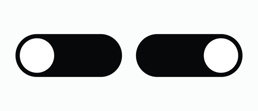 Toggle switch icon set. User interface settings trigger and activation control symbol. Solid black turned off and on toggle slider