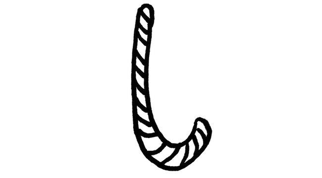 Candy Cane Line Drawing Isolated on White Background, Christmas Holiday Outline Art