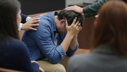 Fototapeta premium Group of people comforting a grieving man