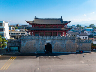 Fototapeta premium Aerial view of Qingyuan Gate in the ancient city of Jianshui, Yunnan