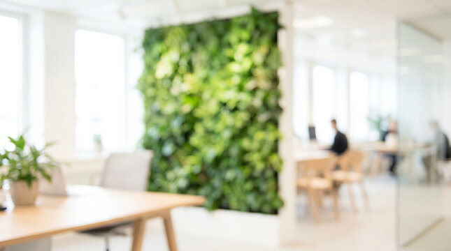 Beautiful blurred background of a light modern office interior with panoramic windows and beautiful lighting.