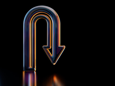 Turnaround arrow, reversal symbol, change of direction, recovery concept, business strategy. Arrow follows a curved trajectory and reverses its direction. Business market recovery, strategic change