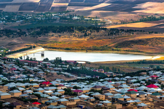Zogalavanchay Reservoir With Dam And Village Near Shamakhi