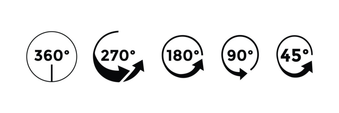 Rotation Angle Icon Set &ndash; 360 270 180 90 and 45 Degree Symbols