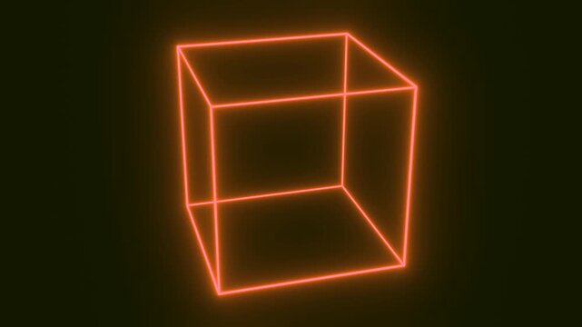 neon digital cube wireframe 3d geometry illustration technology, science, research, internet, power, energy, performance, productivity, efficiency, optimization, orange, architecture