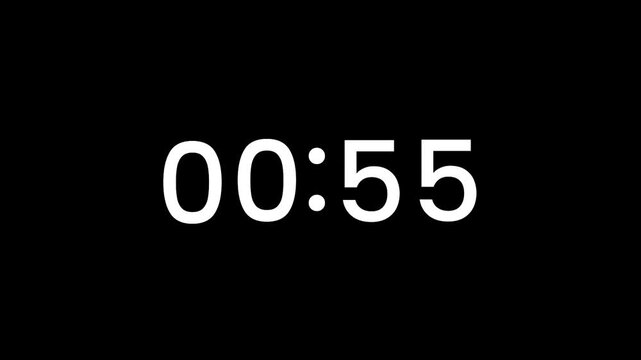 Bright white digital countdown timer displaying 48 seconds on a stark black screen, representing time remaining