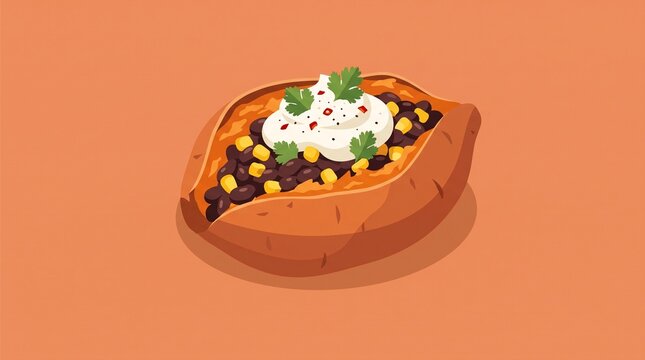Illustration of Baked Sweet Potato with Black Beans