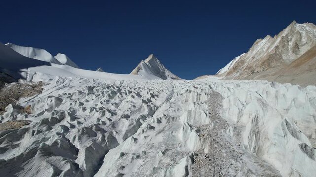 Aerial drone view of King Peak glacier in Lengbugangri, Tibet