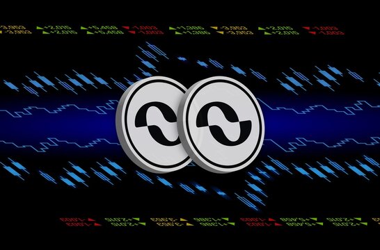 Image of boundless-zkc virtual currency on digital background. 3D drawings.