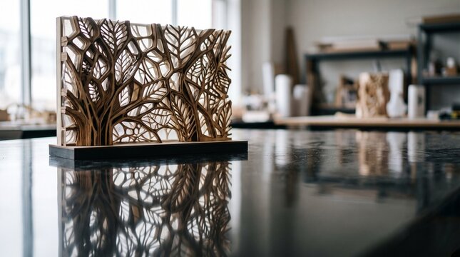 Biomimicry Architectural Model with Intricate Organic Wood Pattern