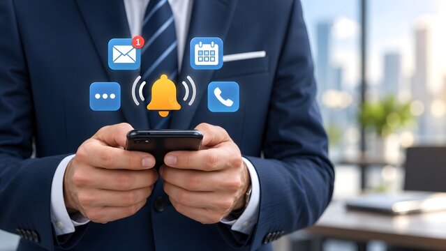 Corporate Mobile Communication and Digital Task Management with Smartphone Notification Icons