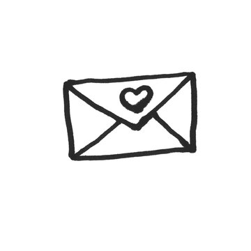 Hand Drawn Envelope Doodle with Heart &ndash; Simple Black and White Love Letter Sketch