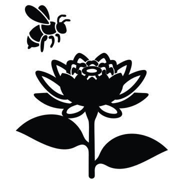 bee, honeybee, lotus, lotus blossom, bee and lotus, floral silhouette, bee silhouette, flower, insect, pollinator, pollination, nectar, honey, botanical, nature, garden, ecology, wildlife, natural, bl