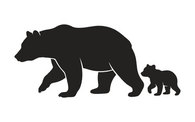 Silhouette of a large mother grizzly bear walking with her small cub in the wild wildlife silhouette walking bears animal silhouette bear family nature wildlife © vactor_pro