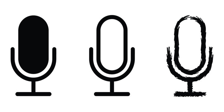 Microphone Icons Set. Containing Mic in Solid style, Outline, and Hand-Drawn Styles for Audio, Recording, and Voice symbol Vector stock illustration
