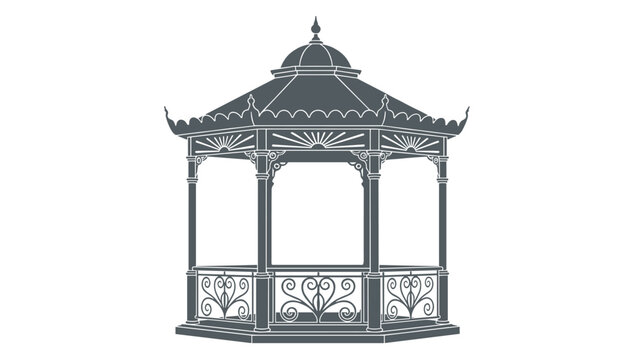 Detailed ornamental garden gazebo pavilion silhouette featuring classical design details on a clean white background.