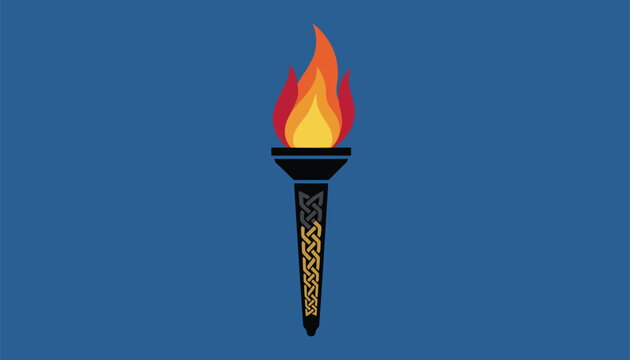 Celtic themed torch icon featuring colorful red, orange, and yellow flames rising against solid dark blue background.