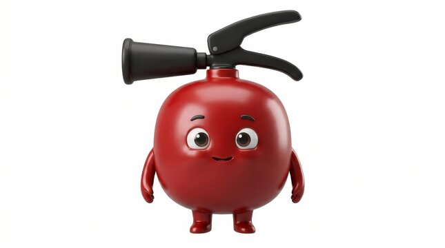 Safety - 3D cartoon fire extinguisher character with cute face and arms