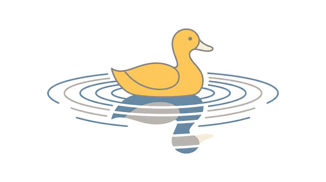 Yellow duck swimming in water ripples vector illustration with simple graphic style