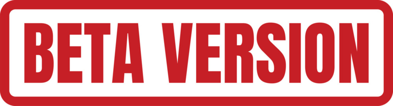 Bold red rubber stamp design showing the text beta version for software development project testing
