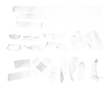 Set transparent adhesive tape isolated on white background, with clipping path, design element