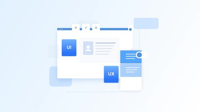 Conceptual animation visualizes a responsive user interface and user experience design, emphasizing interactive elements in contemporary web and software development.