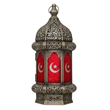 Antique brass and red lantern with turkish crescent moon