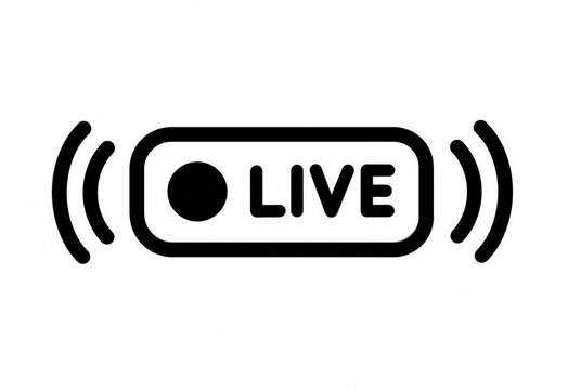 Black outline live streaming broadcast badge icon transparent background