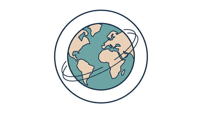 Planet earth globe vector icon with orbit lines in minimalist outline design style