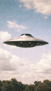 Retro UFO in cloudy sky mobile wallpaper