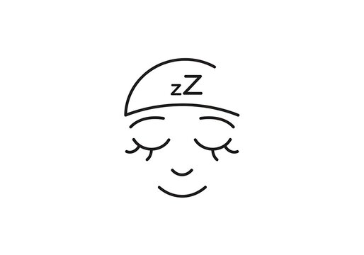 Simple line art icon of a sleeping face with closed eyes and zzz symbol