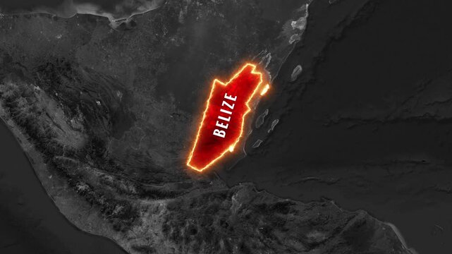 Glowing animated map of Belize with pulsing fiery outline motion