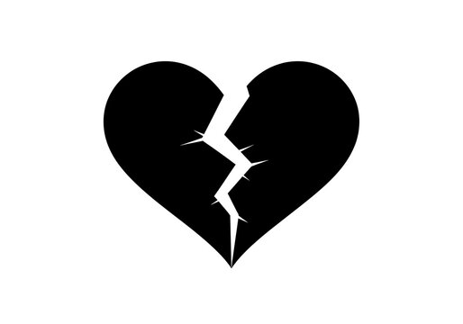 Black broken heart icon representing sadness and relationship breakup