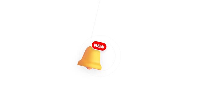 Yellow notification bell icon with new alert on white background