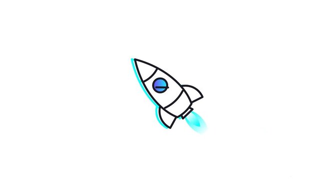 Animated rocket icon with chromatic aberration glitch effect on white background, space exploration, startup, or launch concept