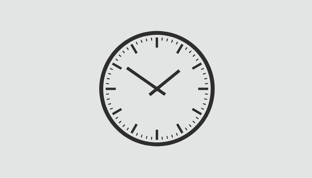 Classic black analogue wall clock showing the time of ten past ten isolated on a light gray background.