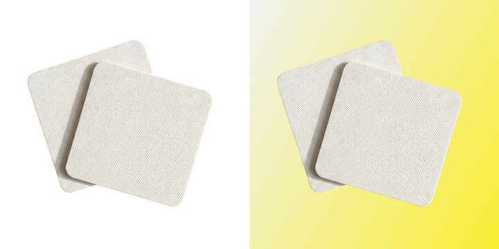 White square canvas coasters for drinkware branding mockup on transparent background