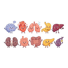 Fototapeta premium Cute cartoon human organs collection with smiling faces