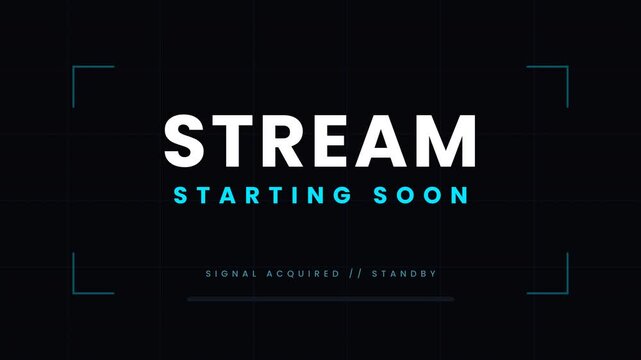 Stream starting soon text in pink and cyan with a loading bar on a dark retro screen